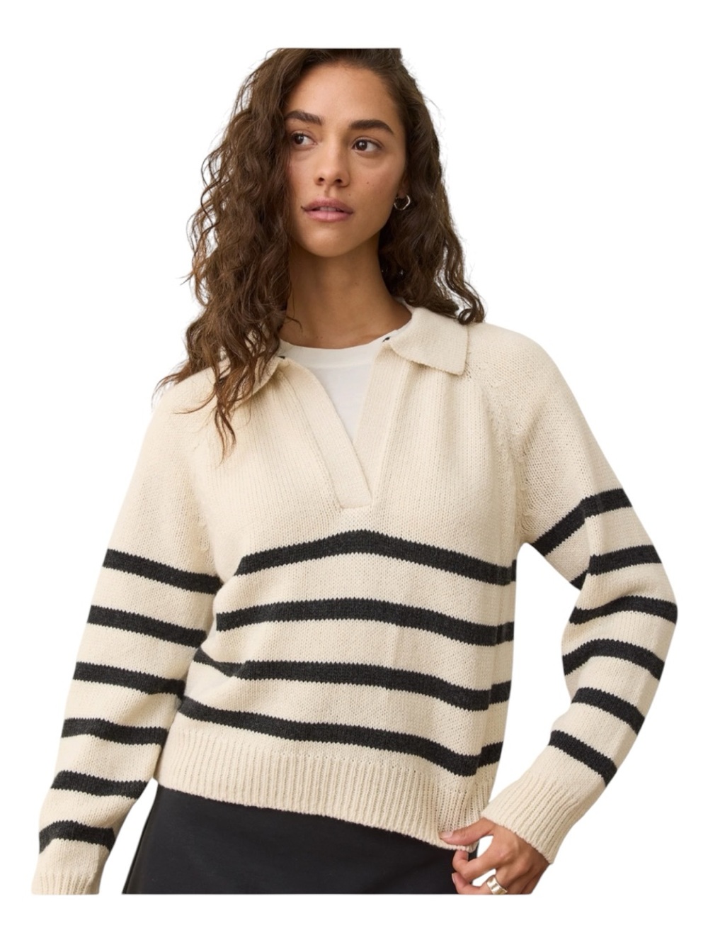 Marine Layer Berkeley Polo Sweater Striped Cream Charcoal Size Small